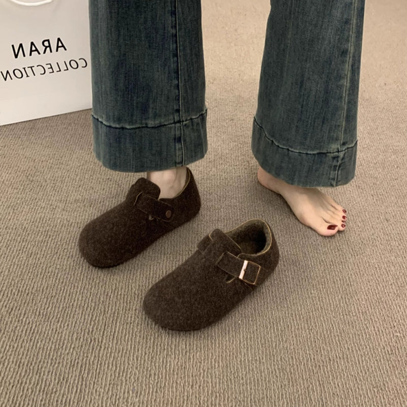 Damen Filz Clogs mit modischem Riemchen und bequemem Fußbett R&B