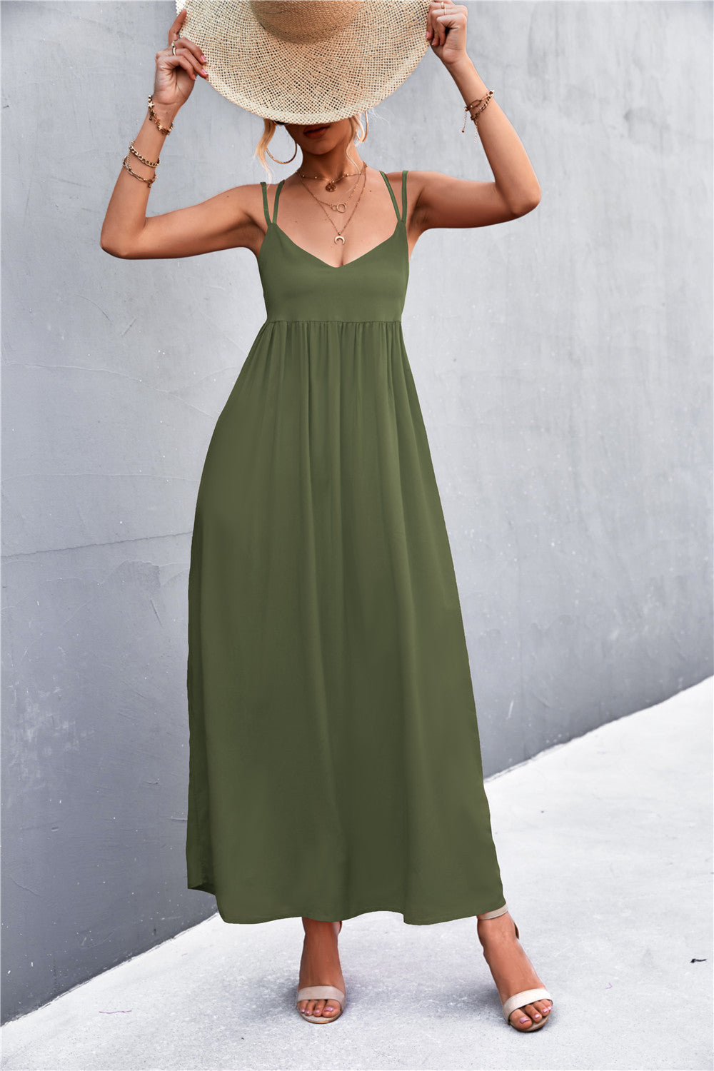 Damen Maxikleid mit feinen Spaghetti-Trägern R&B