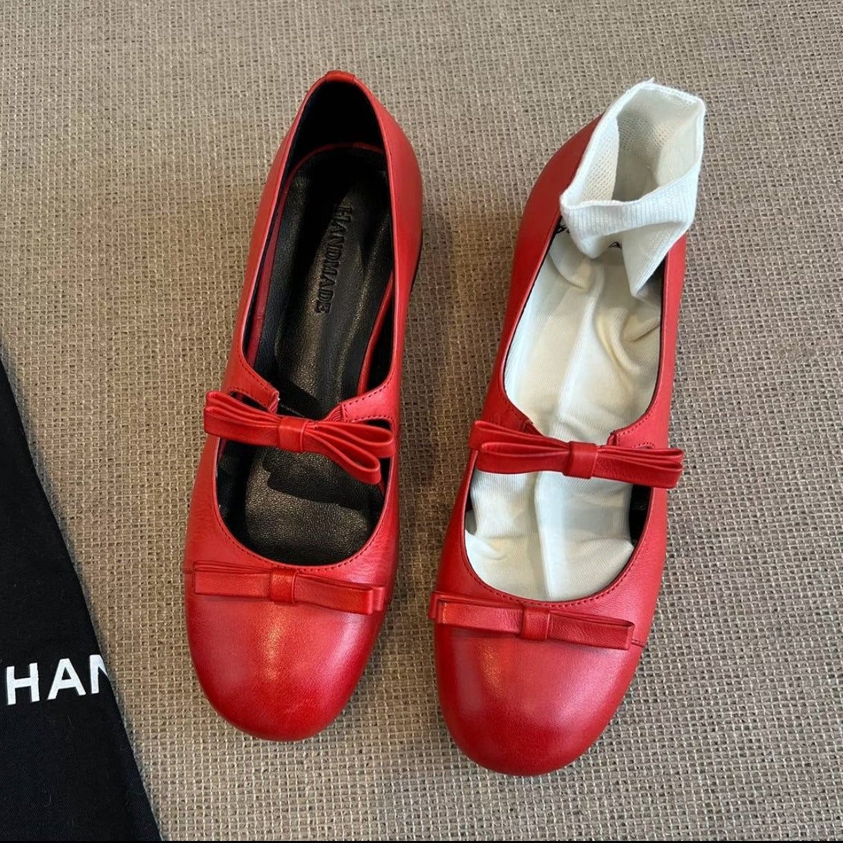 Damen Ballerinas mit dekorativem Strickbund und eleganten Schleifen