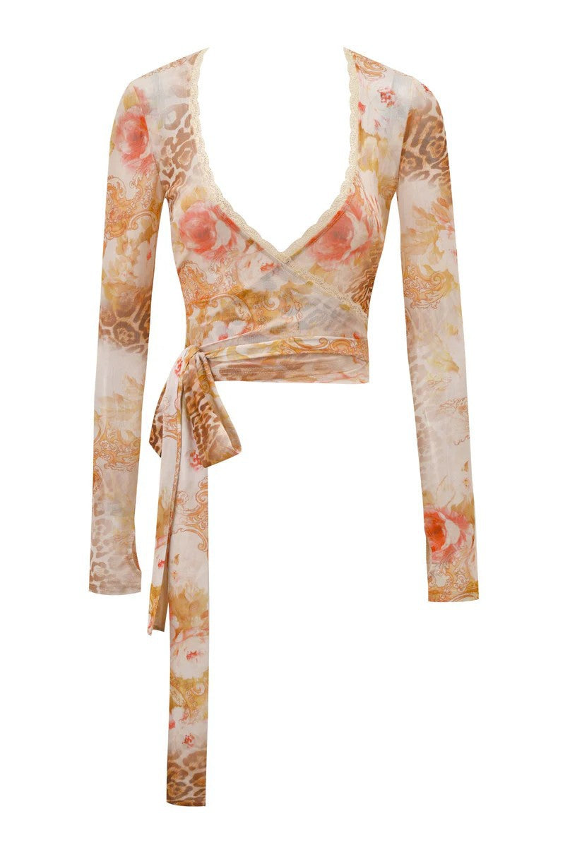 Damen Flared Pants mit floralem und animalischem Muster R&B