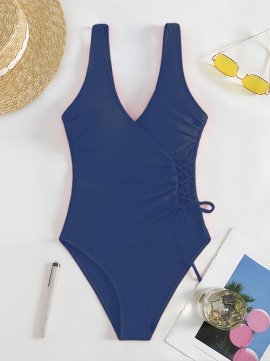Damen Einteiliger Badeanzug mit raffiniertem Wickeldesign R&B
