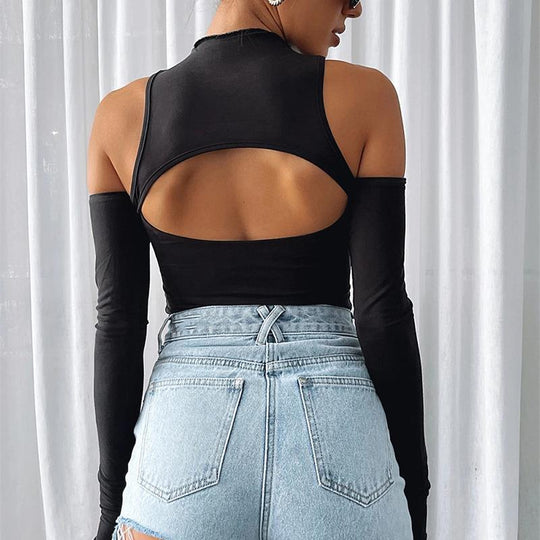 Damen Eleganter Bodysuit mit raffiniertem Ausschnitt und langen Ärmeln R&B