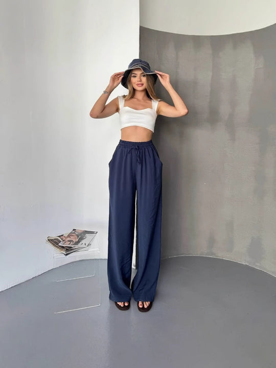 Damen Elegante und fließende Palazzo-Hose R&B