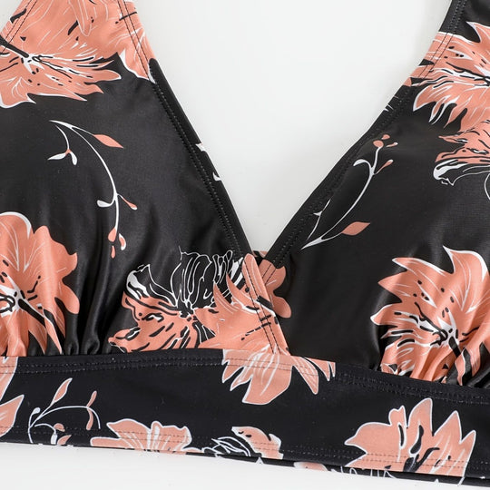 Damen Hochgeschnittener Bikini mit floralen Akzenten und raffinierten Details R&B