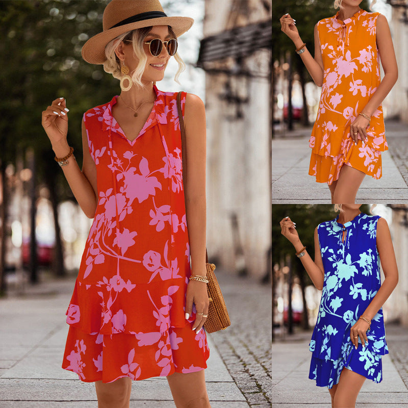 Damen Sommerliches Wassertropfen-Kleid mit fließendem Schnitt und Rüschen R&B