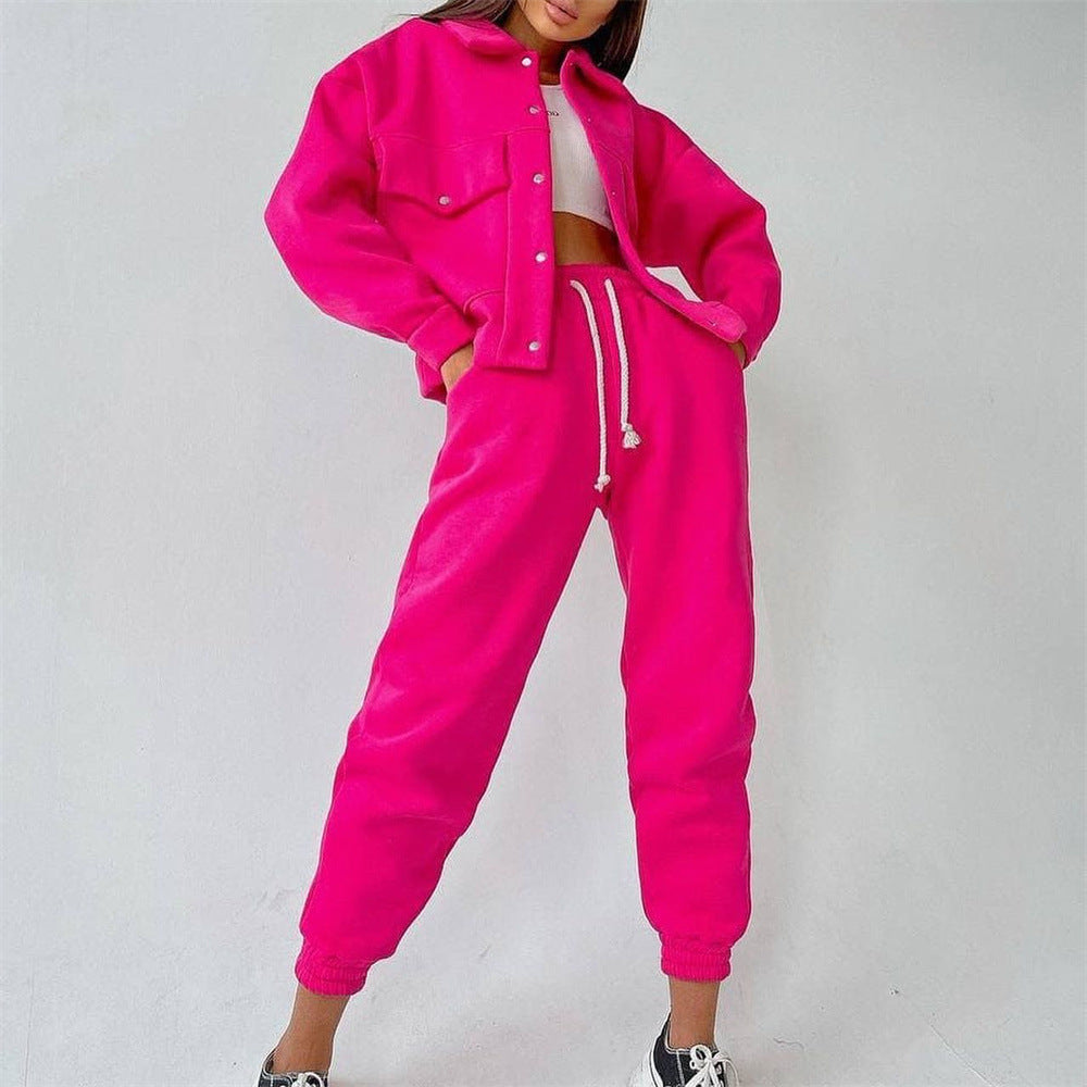 Damen lässiges Fleece-Set mit praktischer Jacke und bequemen Jogginghosen R&B