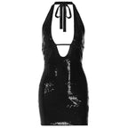 Damen Glitzerndes Minikleid mit tiefem Ausschnitt und Rückenausschnitt R&B