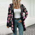 Damen Strickjacke mit floralem Muster und offenem Schnitt
