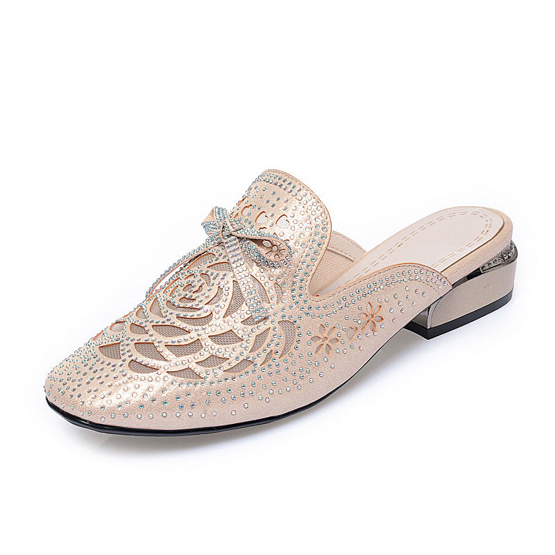Damen Mules mit funkelndem Strassbesatz und elegantem Spitzenmuster R&B