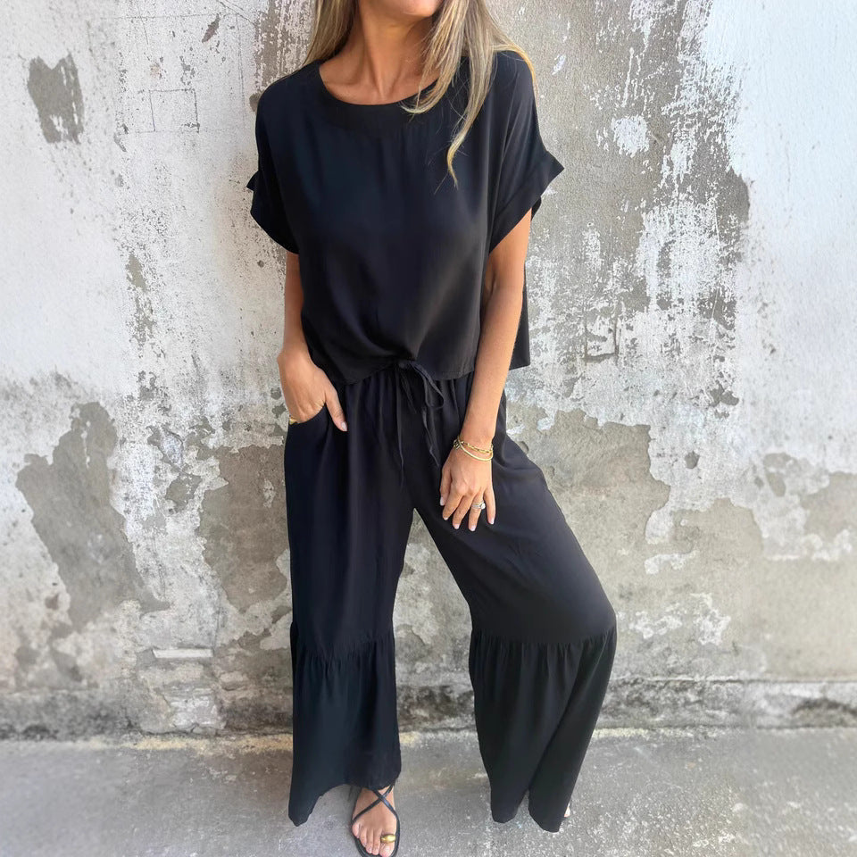 Damen Lässiges Zweiteiler-Set mit weitem Oberteil und komfortabler Hose R&B