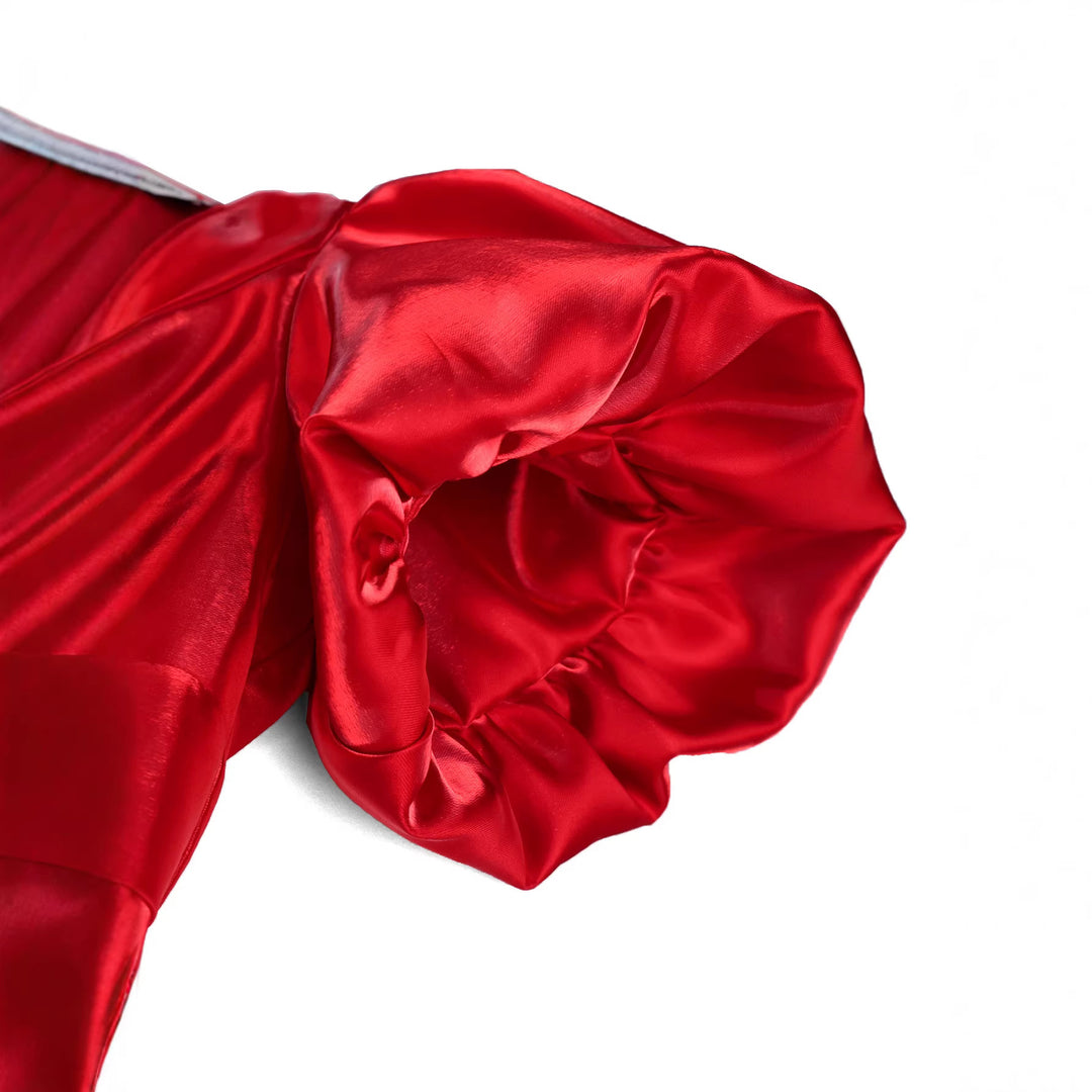 Damen Abendkleid mit schimmerndem Satin und voluminösen Puffärmeln R&B