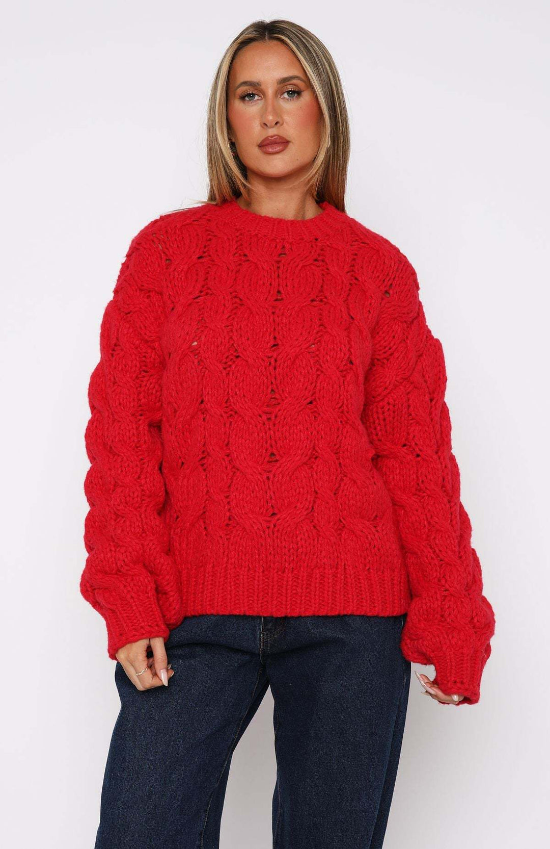 Damen Grobstrickpullover mit modernem Zopfmuster und lässigem Schnitt R&B