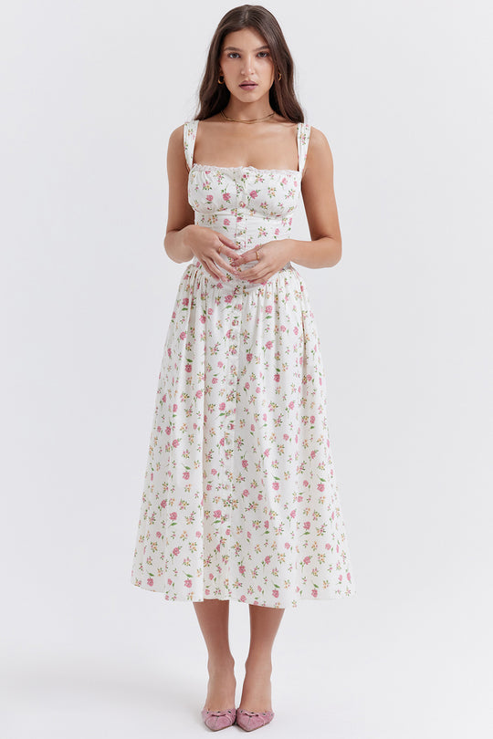 Damen Sommerliches Maxikleid mit floralen Einsätzen und tailliertem Oberteil R&B