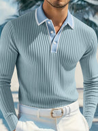 Herren Langarm-Polohemd mit strukturiertem Design R&B