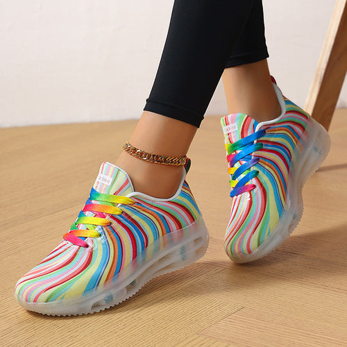 Damen nan leichter Muster-Sneaker mit elastischem Canvas-Obermaterial, gepolsterter Fersenstütze und segmentierter Flexlaufsohle R&B