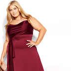Damen elegantes Hochzeitskleid mit asymmetrischem Saum und Taillengürtel R&B