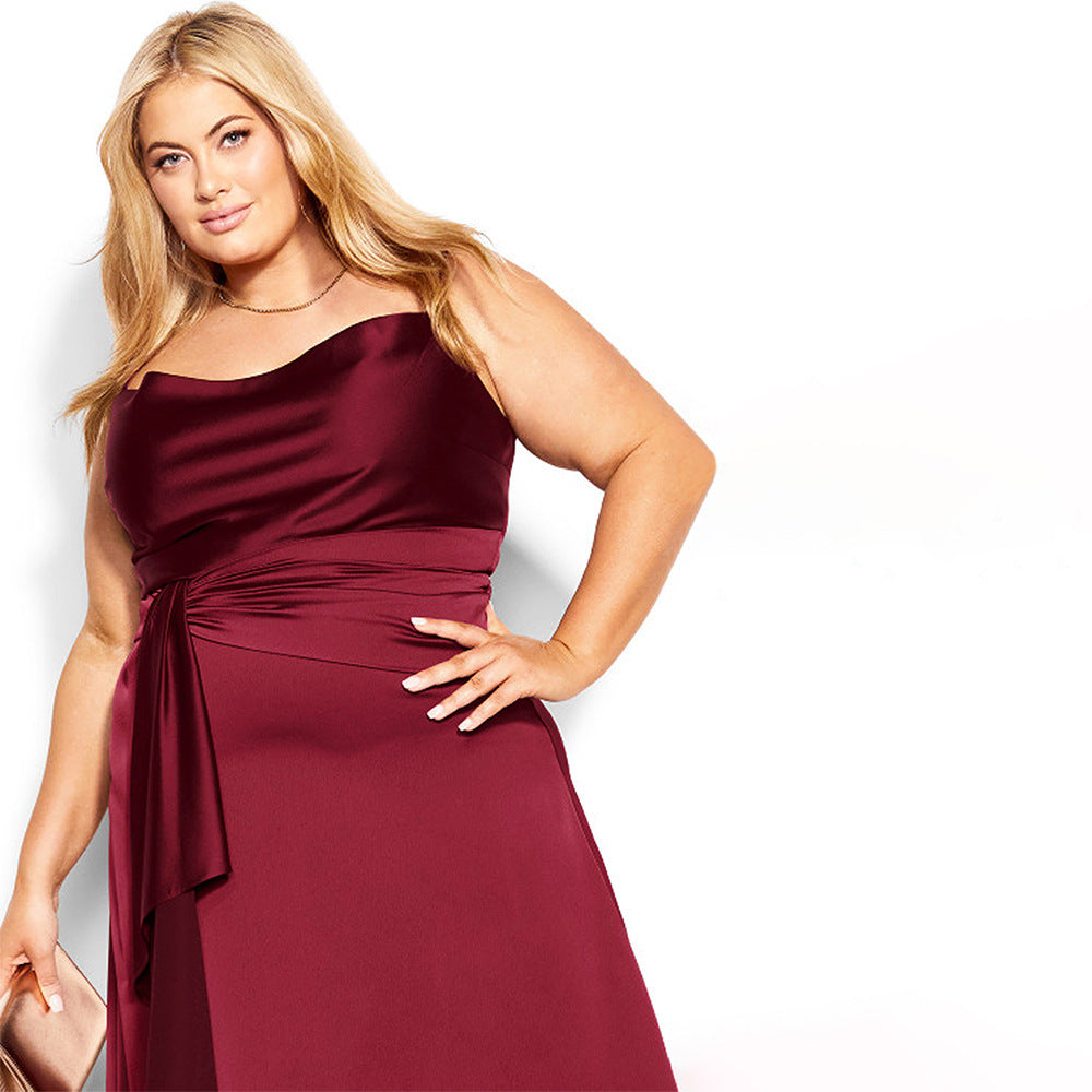 Damen elegantes Hochzeitskleid mit asymmetrischem Saum und Taillengürtel R&B