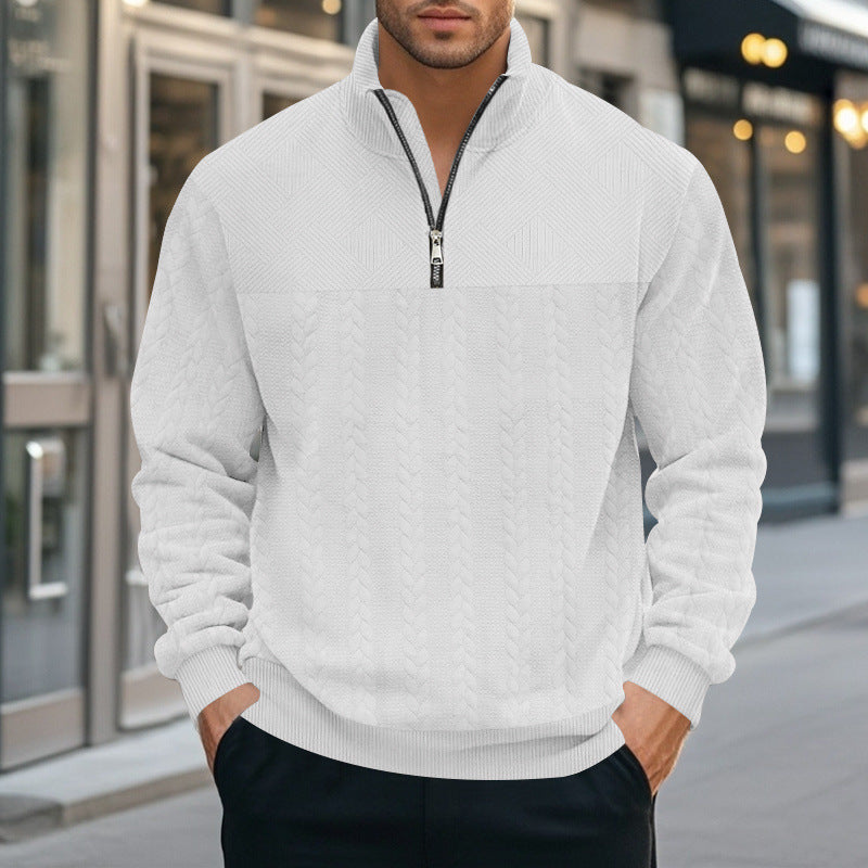 Herren Pullover mit strukturierter Optik und hohem Kragen R&B