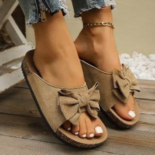 Damen Komfortable Kork-Sandalen mit dekorativem Schleifen-Design R&B