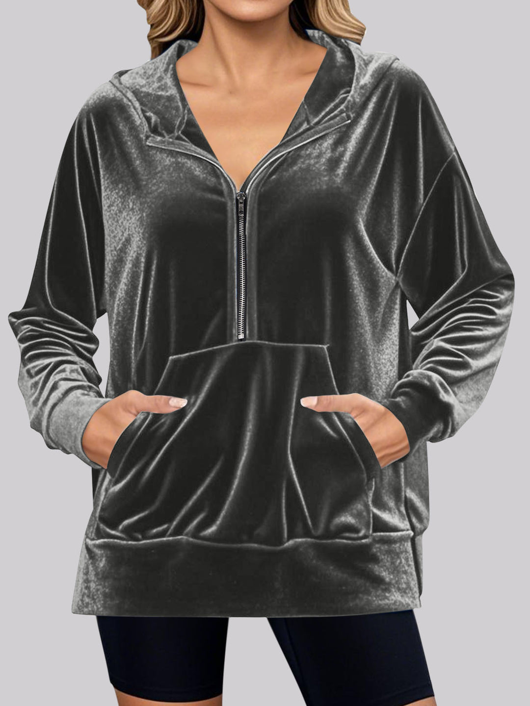 Damen kuscheliges Fleece-Hoodie mit praktischen Taschen und halbem Reißverschluss R&B