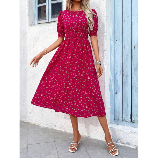 Damen Leichtes Blumendruck Maxi Kleid mit Smock-Taille R&B
