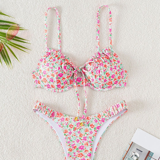 Damen Bikiniset mit modernem Blumenmuster und verstellbaren Trägern R&B