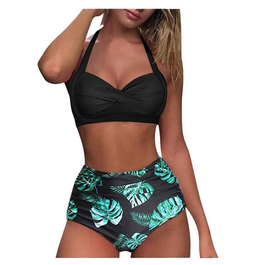 Damen Hochtaillierter Karobikini mit gerafftem Oberteil R&B