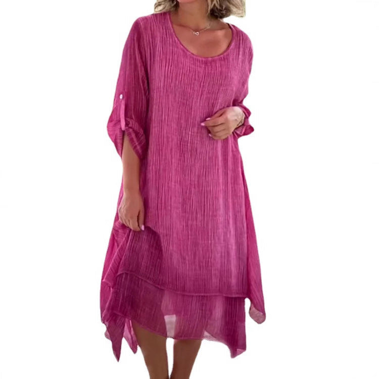 Damen lässiges Sommerkleid mit asymmetrischem Saum und luftigen Ärmeln R&B