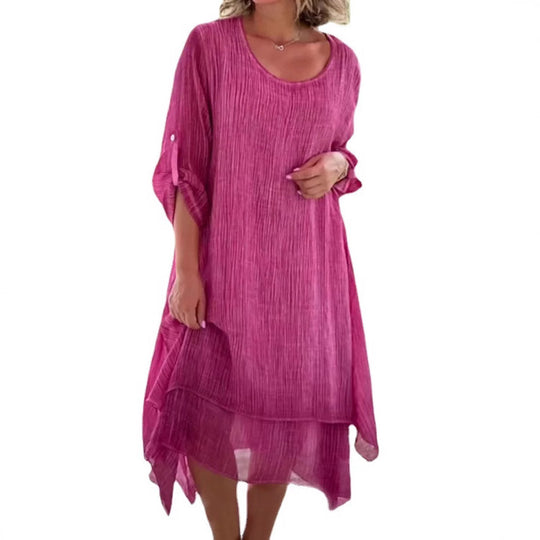 Damen lässiges Sommerkleid mit asymmetrischem Saum und luftigen Ärmeln Heidi-Mode