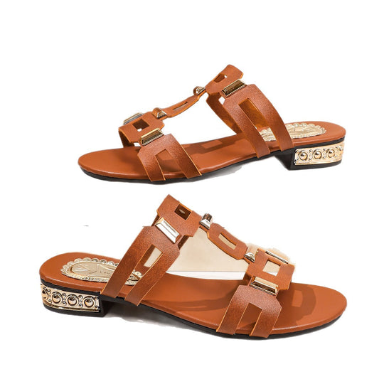 Damen Sandalen mit verstellbaren Riemen und modischem Schmuckdesign R&B