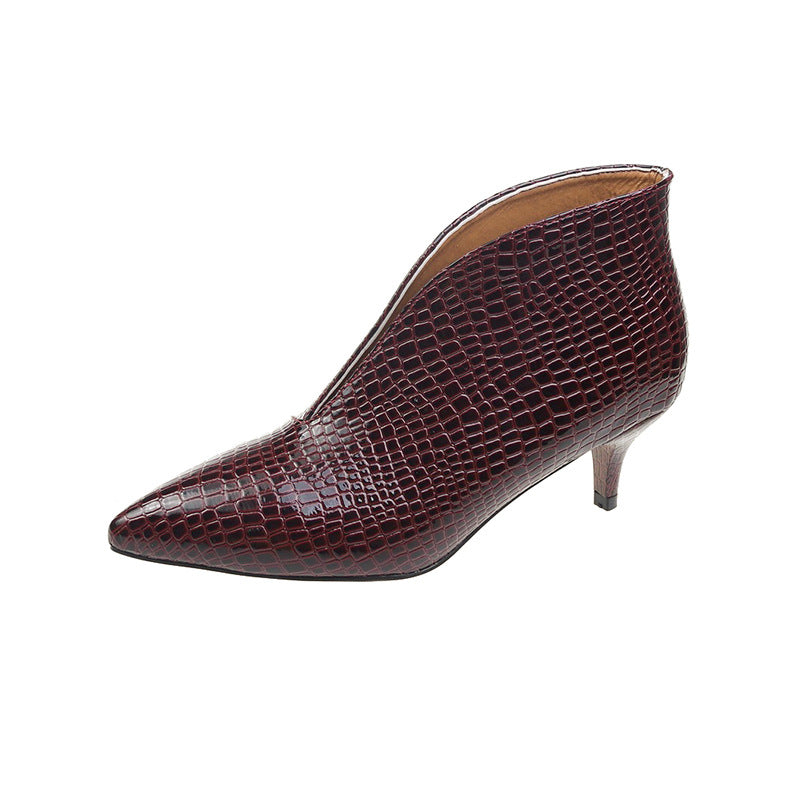 Damen nan spitze Stiefelette mit Krokoprägung und niedrigem Kittenabsatz R&B