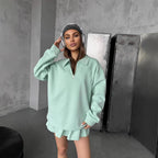 Damen sportlicher Pullover mit Kordelzug und Reißverschluss