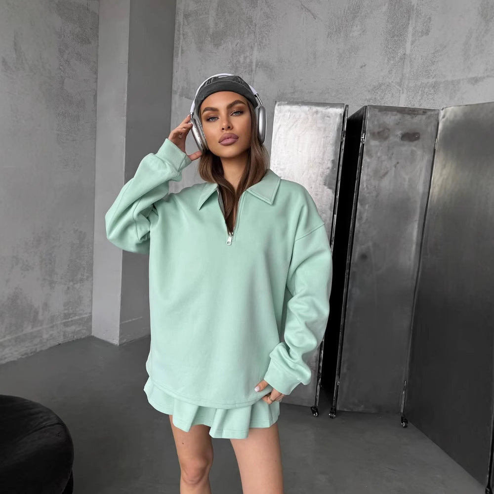 Damen sportlicher Pullover mit Kordelzug und Reißverschluss
