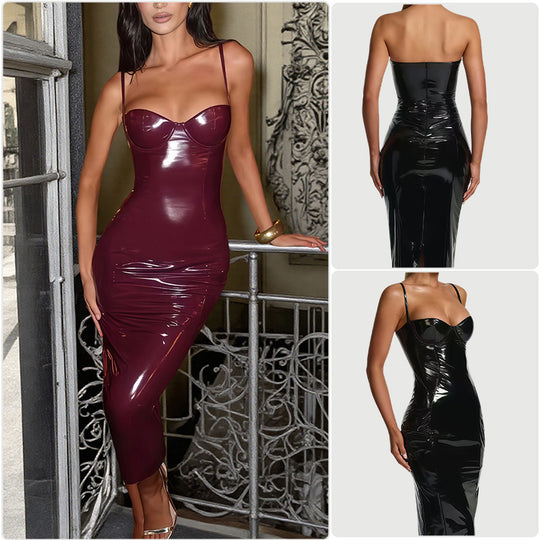 Damen Bodycon-Kleid mit trägerlosem Design und glänzender Oberfläche R&B