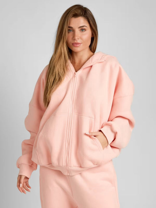 Damen Oversized Kapuzenjacke mit gemütlicher Passform und tiefen Taschen R&B
