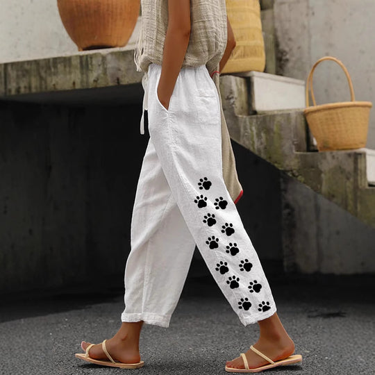 Damen Freizeithose mit tierischem Pfotenmotiv R&B
