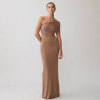 Damen Elegantes und figurbetontes Maxikleid mit einem Schulterdesign und sanften Raffungseffekten R&B