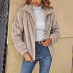 Damen kuschelige Fleecejacke mit Reißverschluss und geripptem Innenfutter