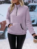 Damen kuscheliger Fleece-Pullover mit Halbzipper und Kängurutasche R&B