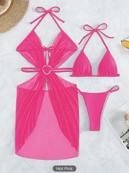 Damen Bikini-Set mit verspieltem Herzdesign und transparentem Überwurf R&B