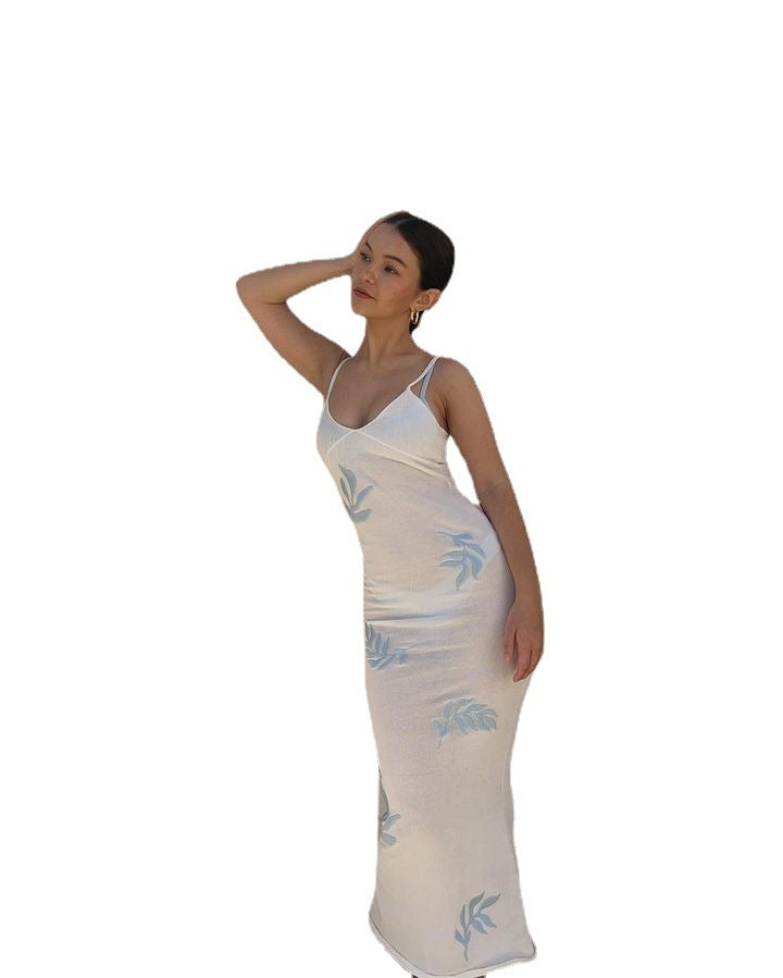Damen figurbetontes Midikleid mit floralem Muster und Spaghettiträgern R&B