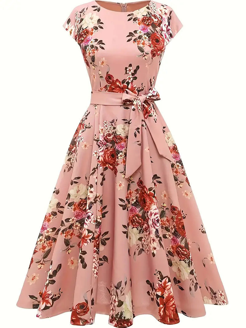 Damen Midi-Kleid mit tailliertem Schnitt und floralem Design