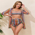 Damen Bikini-Set mit asymmetrischem Schnitt und buntem Quasten-Design R&B