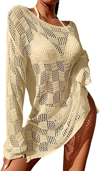 Damen gehäkeltes Crop-Top mit weitem Ärmel und lockerer Passform R&B
