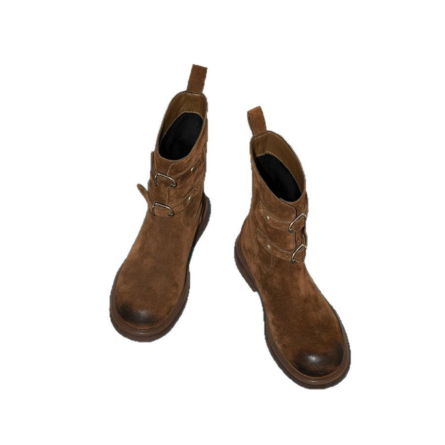 Damen modische Ankle Boots mit dekorativen Riemen und robustem Sohlenprofil R&B