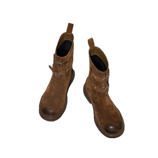 Damen modische Ankle Boots mit dekorativen Riemen und robustem Sohlenprofil R&B