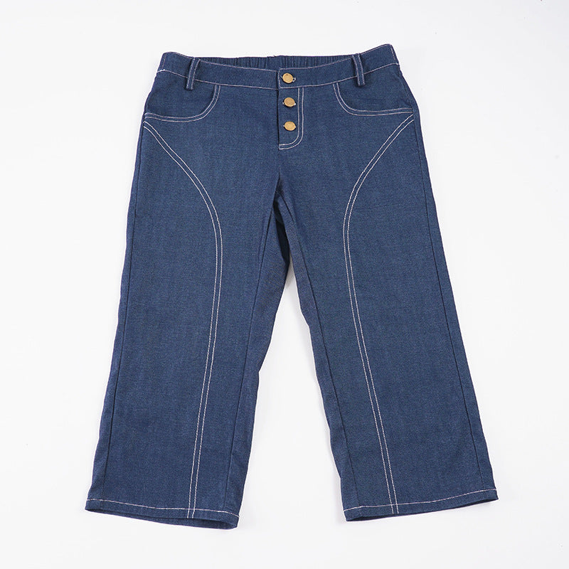 Damen Komfortable Caprijeans mit dekorativen Knöpfen R&B