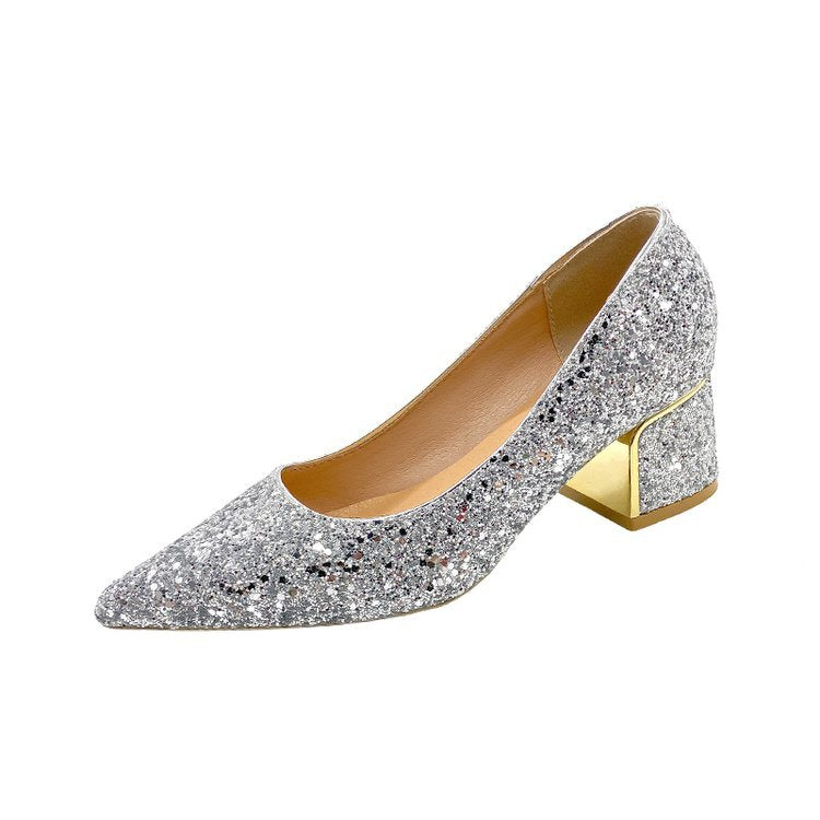 Damen Glitzernde Blockabsatz-Pumps mit funkelndem Design R&B