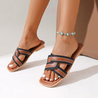 Damen Modische Riemensandalen mit bequemer Sohle und eleganten Überkreuz-Riemen