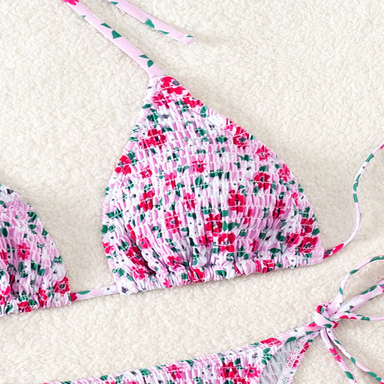 Damen Triangel-Bikini mit floralen Rüschen R&B